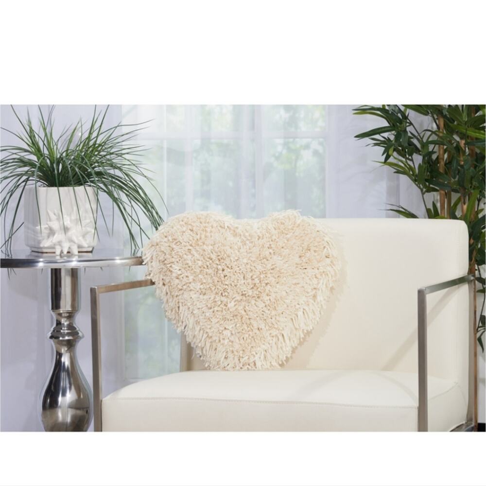 Heart Cream Shag Throw Pillow by Nourison Mina Victory 18x18